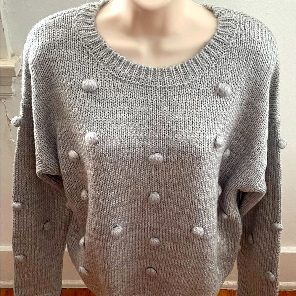 Lumiere light gray popcorn crewneck boho office school work sweater, size L
